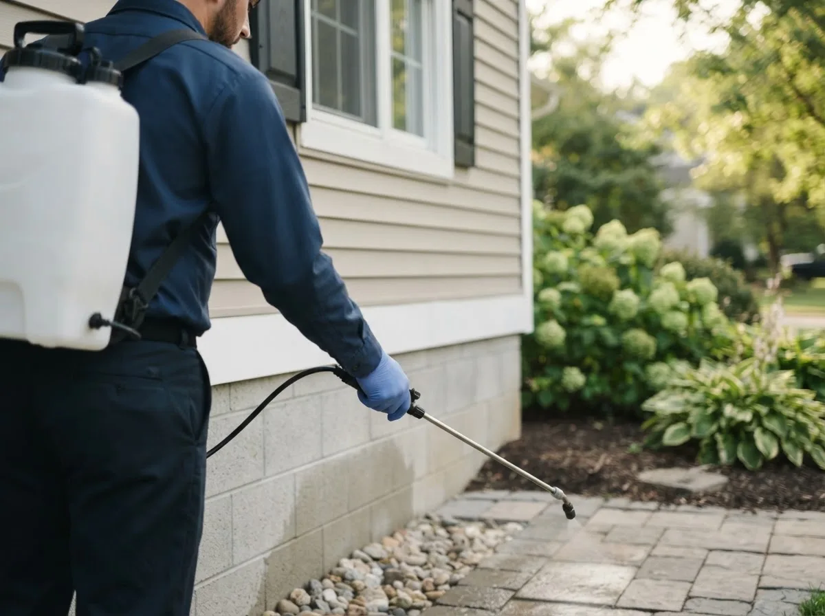 Pest control technician inspecting a home in Davidsville, PA